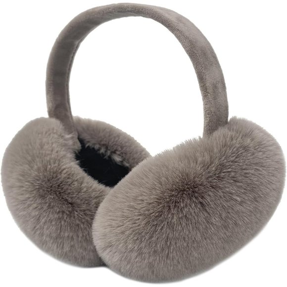 Faux Fur Grey Cute Foldable Warmers Outdoor Winter Ear muffs - Picture 1 of 5